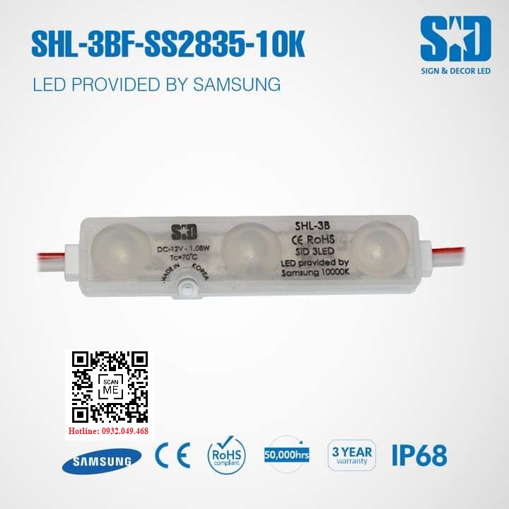 LED MODULE 3 BÓNG SAMSUNG HÀN QUỐC HIỆU SID / Mã: SHL-3BF-SS2835-10K